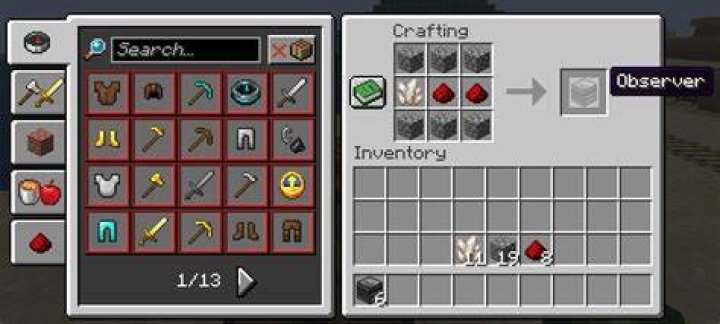Crafting an observer in Minecraft